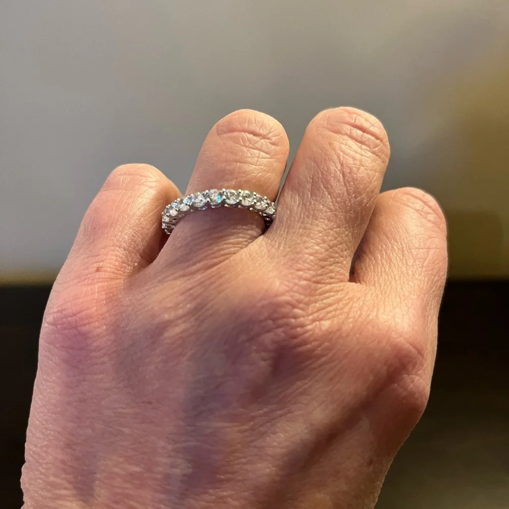 New JTV Cubic Zirconia in Platinum Over Sterling Silver Eternity Ring  Sz 8 - Picture 5 of 8